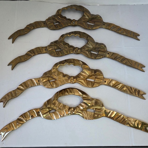 Set Of 4 Solid Brass Ribbon Bows Vintage 14 1/2” Frame Decorative Wall Decor - Picture 3 of 13
